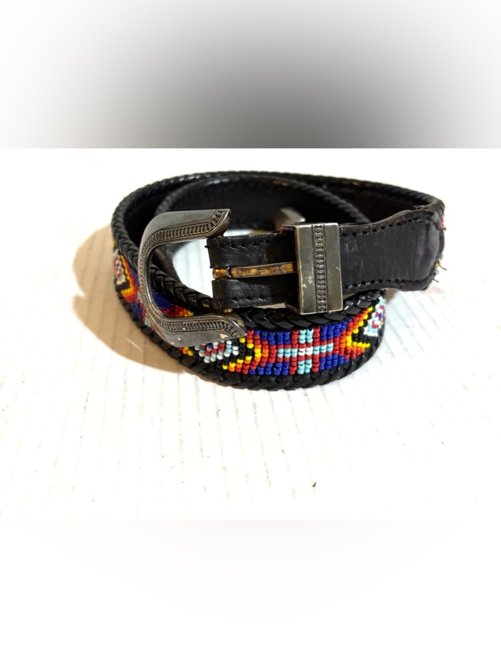 Beaded Black Wrap Bracelet with Multicolor Native-Inspired Pattern
